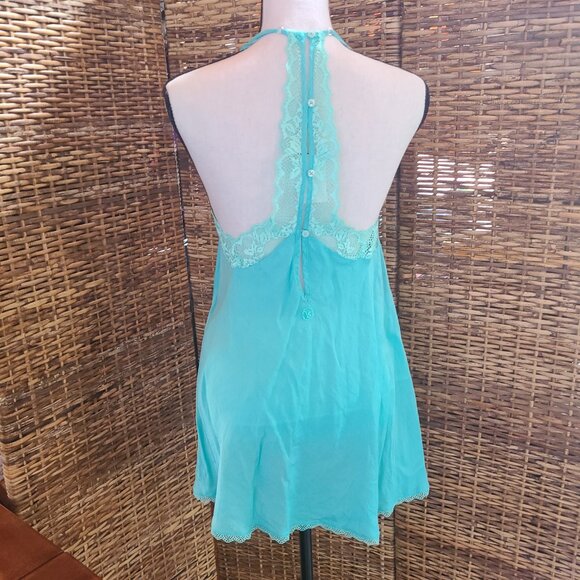 VTG Victoria’s Secret Silk Blend Nightgown Babydoll Chemise SZ S Racerback Blue - Picture 3 of 7